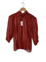 画像：長袖ブラウス/40/コットン/RED/ストライプ