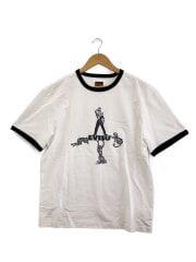 画像：リンガーTシャツ/M/コットン/WHT/プリント//