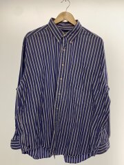 画像：長袖シャツ/XL/コットン/BLU/ストライプ